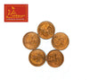 Copper coin set, pack of 5, five round coins arranged in a circle