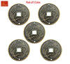 Feng shui lucky charm coins set of five, dark bronze with gold dragon and square center