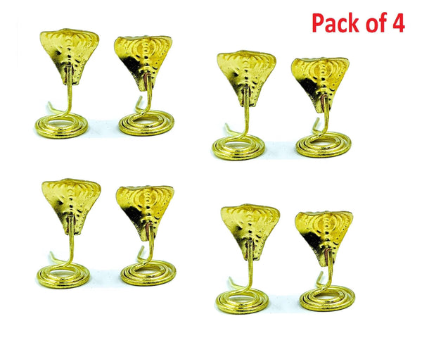 Gold-toned snake figurine set of eight on ring stands, engraved cobra heads