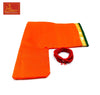 Orange-red fabric pouch with gold edge and small red bead bracelet with tassel