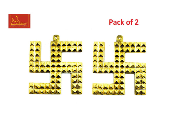 Gold tone swastik pyramid ornaments, set of 2, hanging loops