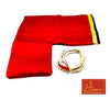 Red cloth pouch with gold trim and white tulsi mala beads