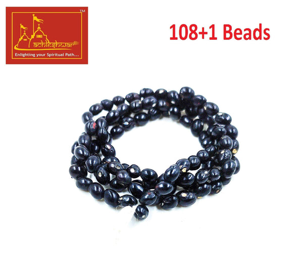 Black gunja bead mala necklace with looped 108+1 bead strands