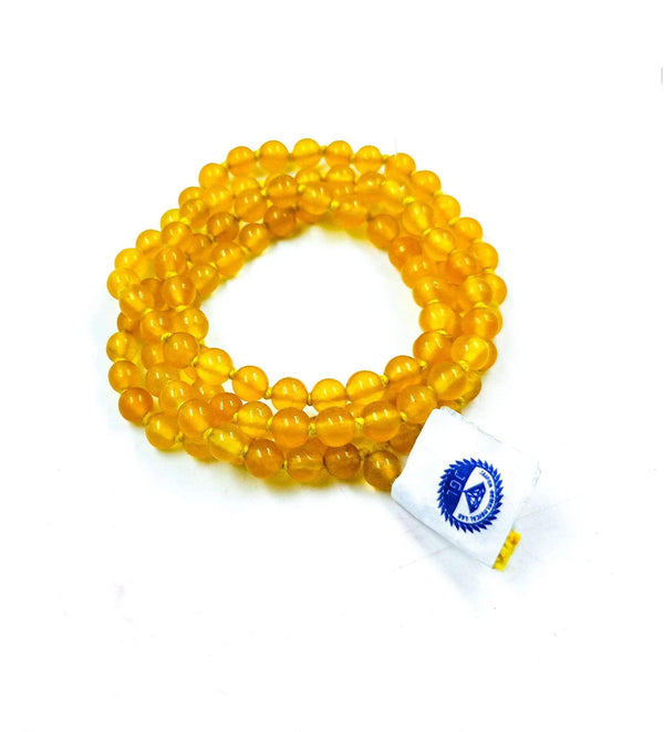 Yellow agate mala beads strand with 108+1 tassel tag