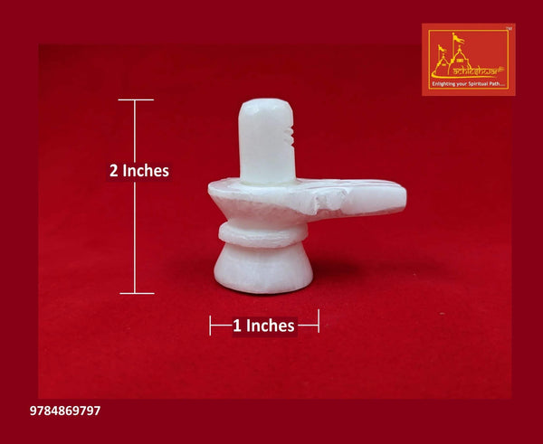 White marble shivling with cross base and standing linga, 2 inches height