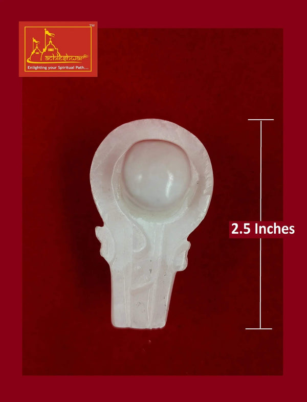 White marble shivling with bowl, 2.5-inch height, side view