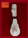 White marble Nandi and Shivling figurines, close angled view of each piece