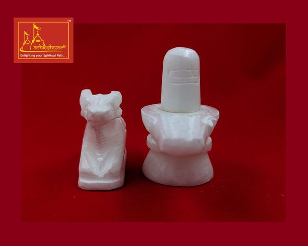 Shivling & Nandi White Marble