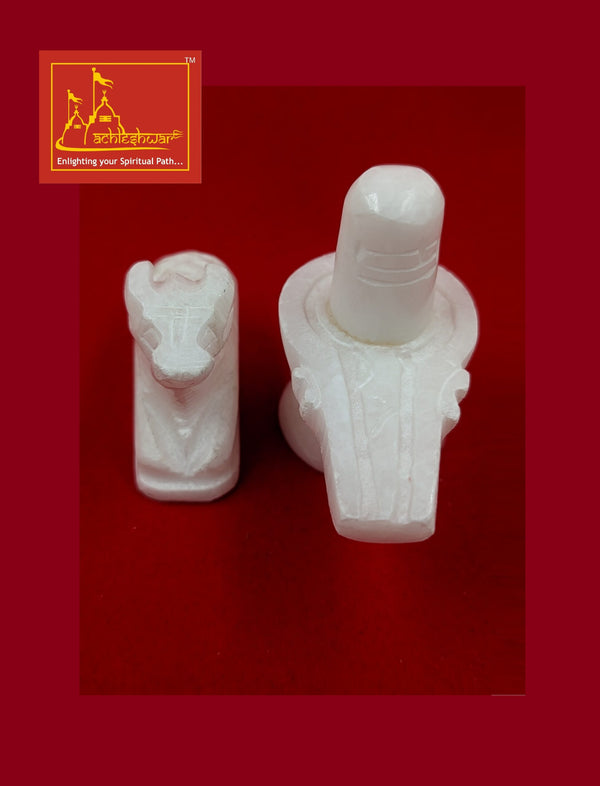 Shivling & Nandi White Marble