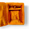 Orange padded bal gopal cradle with open square frame and inner bolster lining