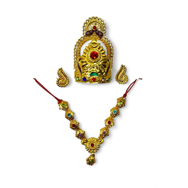 Laddu Gopal Jewellery Set – Mukut, Haar & Earrings Combo | Traditional Jewelry for Kanha Ji 6no Size - Achleshwar