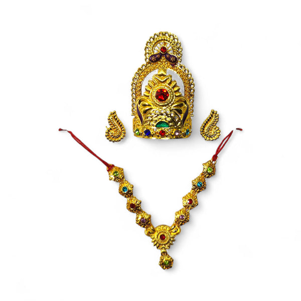 Laddu Gopal Jewellery Set – Mukut, Haar & Earrings Combo | Traditional Jewelry for Kanha Ji 1 no Size