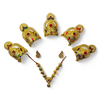 Gold-tone mukut crown and necklace with five matching earrings, red and green gems