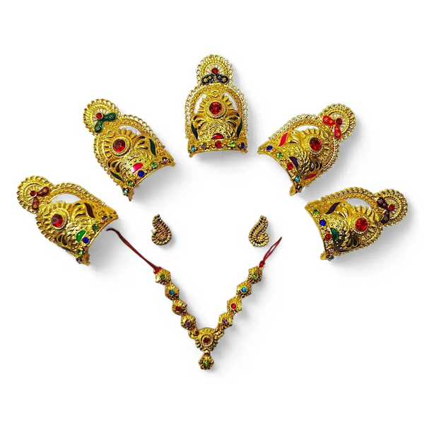 Laddu Gopal Jewellery Set – Mukut, Haar & Earrings Combo | Traditional Jewelry for Kanha Ji 6no Size - Achleshwar