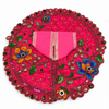 Embroidered Laddu Gopal poshak with jhari work, bright pink circular design with floral embroidery