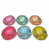 Set of embroidered Laddu Gopal poshak with jhari work in pink, teal, tan, and yellow