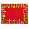 Red velvet pooja aasan cloth with textured center and gold border with temple motifs