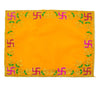 Yellow pooja velvet chowki aasan with embroidered multicolor border and corner designs