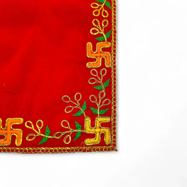 Designer Red Velvet Embroidered Pooja Aasan - Achleshwar