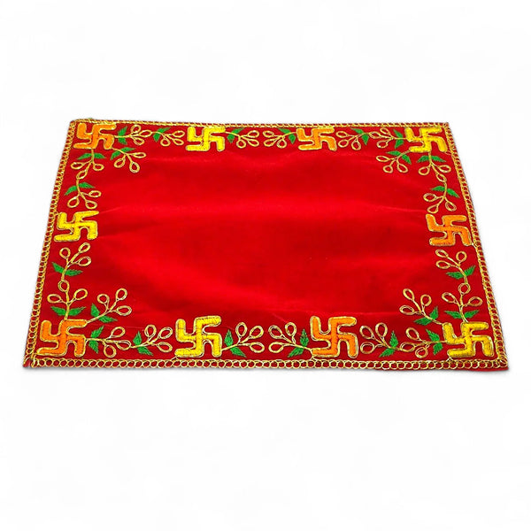 Designer Red Velvet Embroidered Pooja Aasan - Achleshwar