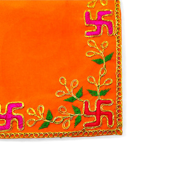 Designer Orange Velvet Embroidered Pooja Aasan Cloth - Achleshwar