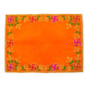 Orange pooja asan cloth with all-around embroidered border in green, pink and gold