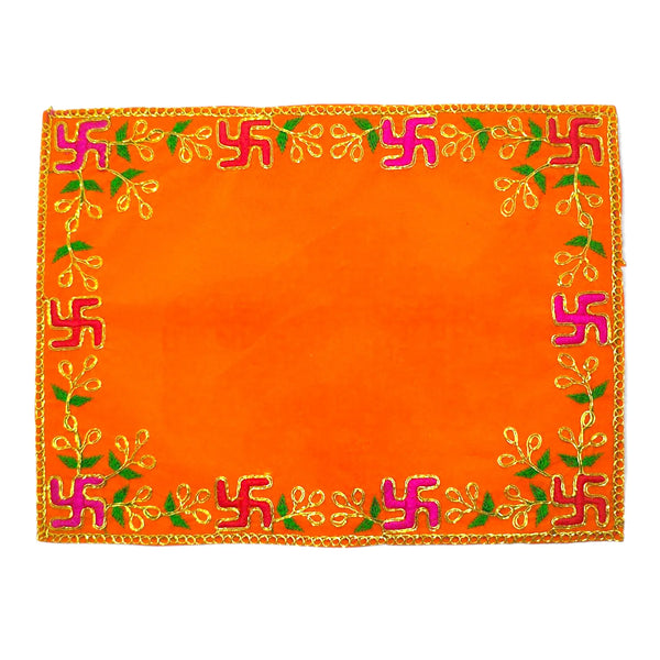 Designer Orange Velvet Embroidered Pooja Aasan Cloth - Achleshwar