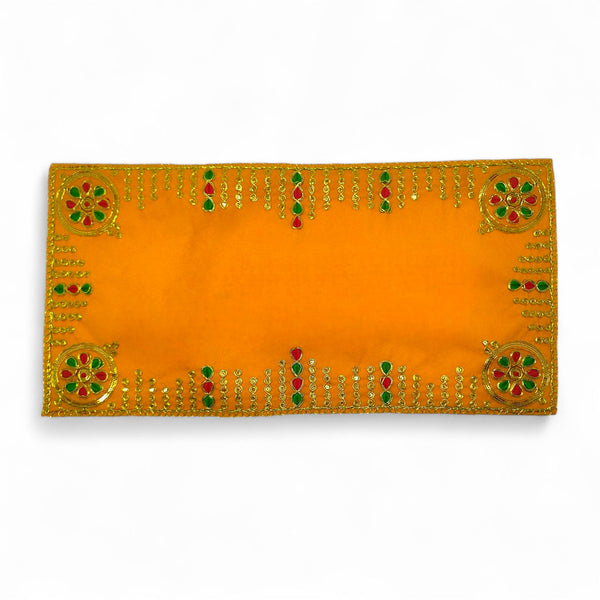 Designer Velvet Embroidered Yellow Pooja Aasan Cloth