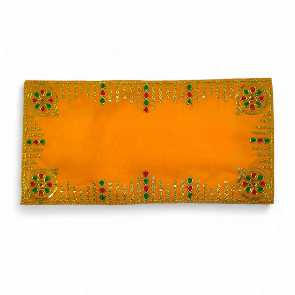 Designer Velvet Embroidered Yellow Pooja Aasan Cloth - Achleshwar