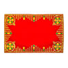 Red velvet pooja aasan cloth with golden fringe-style border and green gem medallions