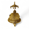 Antique gold singhasan with patterned seat top and hanging handle on frame