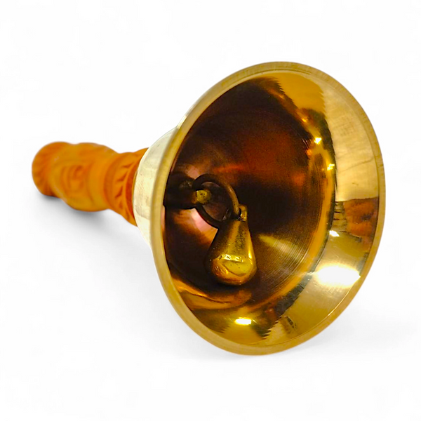 Achleshwar Bronze Pooja Bell with Wooden Handle Traditional Indian Pooja Ghanti