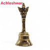 Pure brass Garuda bell with bird finial and wide bell base with stacked rings