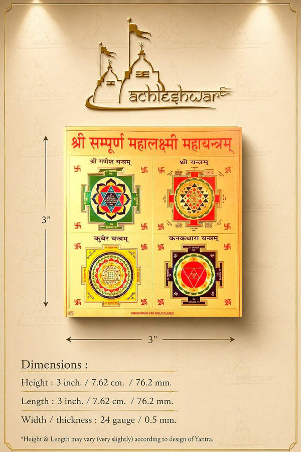 Yantra chart card, 3-inch size, with four mandala panels on orange