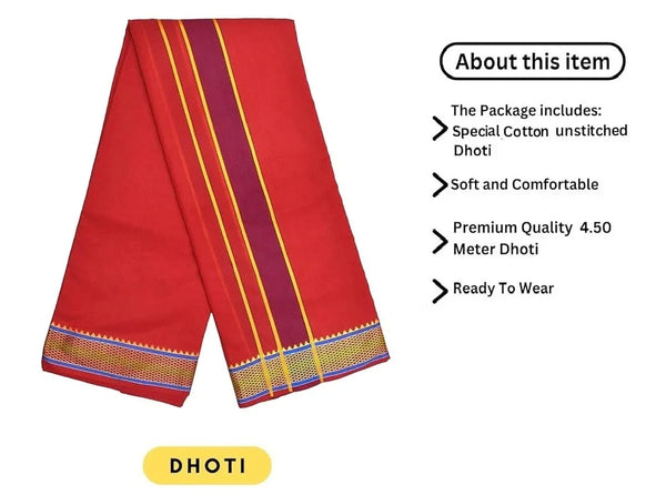 Pure Cotton Special Dhoti Red Colour - Achleshwar