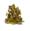 Gold-tone Hindu deity family idol with seated figures and raised trident, on base