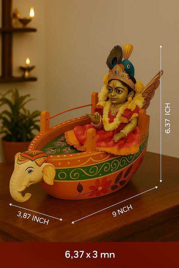 Thakurji Divine Boat Shringar small size-Mor Vahan Nauka for Bal Gopal Seating and Decoration for 0-1 no laddu goplal - Achleshwar