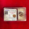 Rudraksha bead in clear plastic case with identification report card