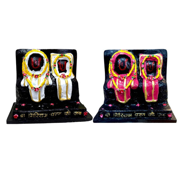 Marble dust idol statue pair: white-gold and pink-gold two-faced figures on black bases
