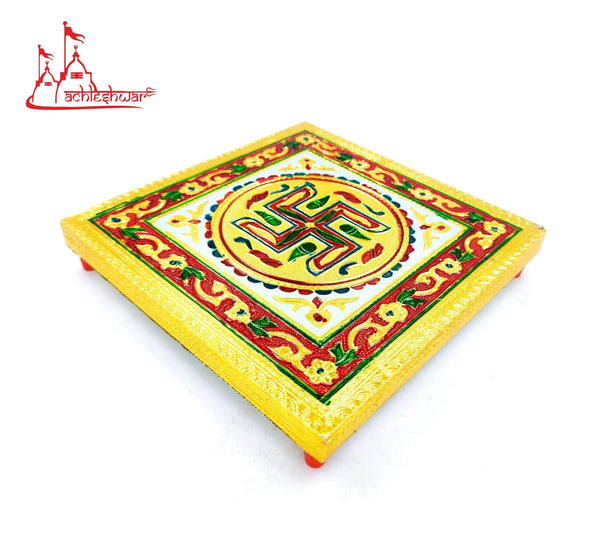 Decorative square chowki with multicolor circular center and patterned frame