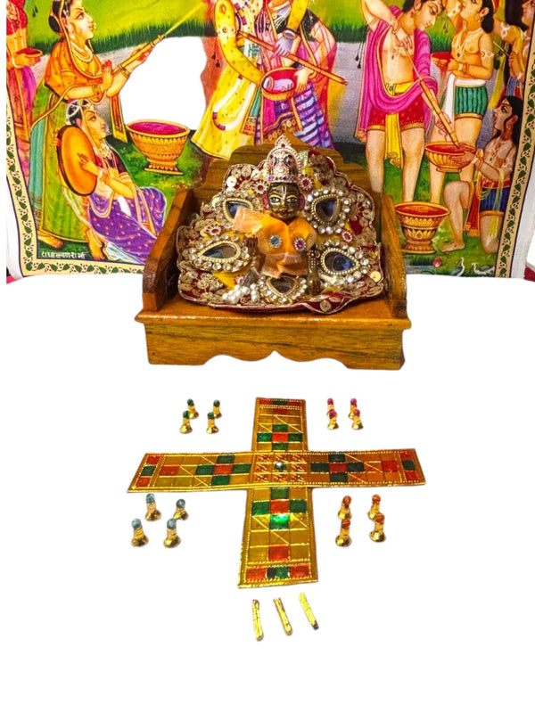 Traditional Chausar / Chaupad Game Toy for Laddu Gopal | Miniature Dice Board Game Set for Bal Gopal Idol Decoration (Copy) - Achleshwar