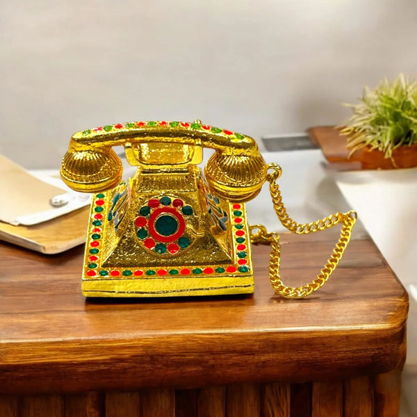 Golden Metal Telephone Toy for Laddu Gopal Ji & Radha Krishna Ji | Miniature Decor for God Idols - Achleshwar