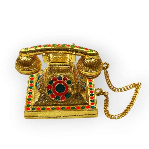 Golden Metal Telephone Toy for Laddu Gopal Ji & Radha Krishna Ji | Miniature Decor for God Idols