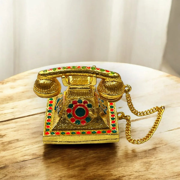 Golden Metal Telephone Toy for Laddu Gopal Ji & Radha Krishna Ji | Miniature Decor for God Idols - Achleshwar