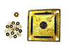 Miniature carrom board with coin pieces and blue-red striker disc