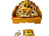 Krishna-themed carrom board toy on carved wooden base with coin pieces