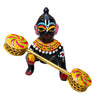 Miniature metal ghughra ornament with black Krishna doll holding a long gold rod