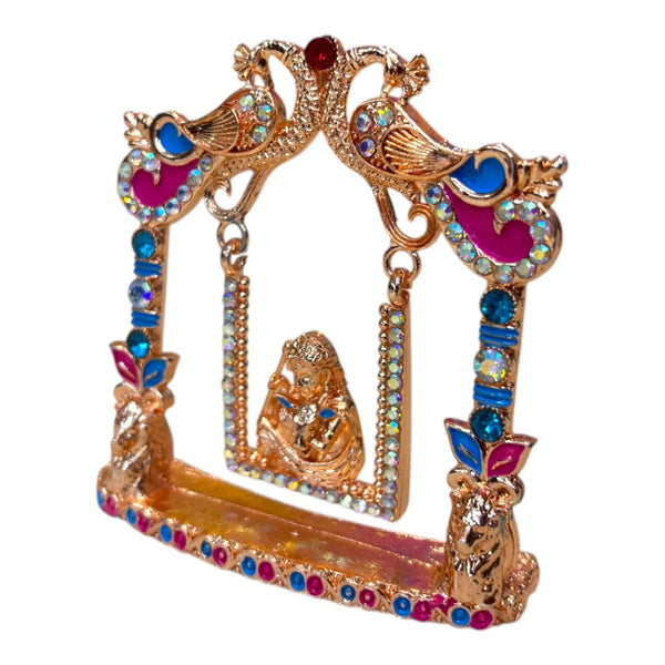 Laddu Gopal Small Metal Jhula Toy for Kanha Ji | Miniature Swing for Krishna | Janmashtami, Radhaashtami, Mandir Pooja Room Decor - Achleshwar