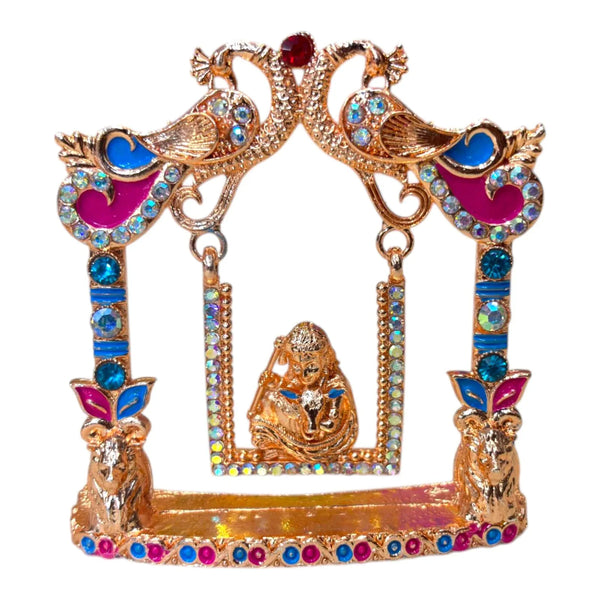 Laddu Gopal Small Metal Jhula Toy for Kanha Ji | Miniature Swing for Krishna | Janmashtami, Radhaashtami, Mandir Pooja Room Decor - Achleshwar
