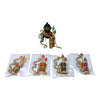 Set of small bow-and-arrow toys with gold chains and green arrow tips